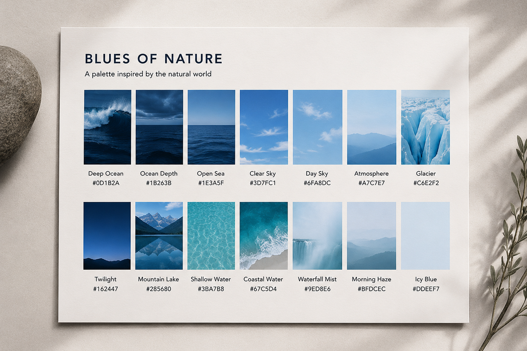 A colour palette defining blues found in nature